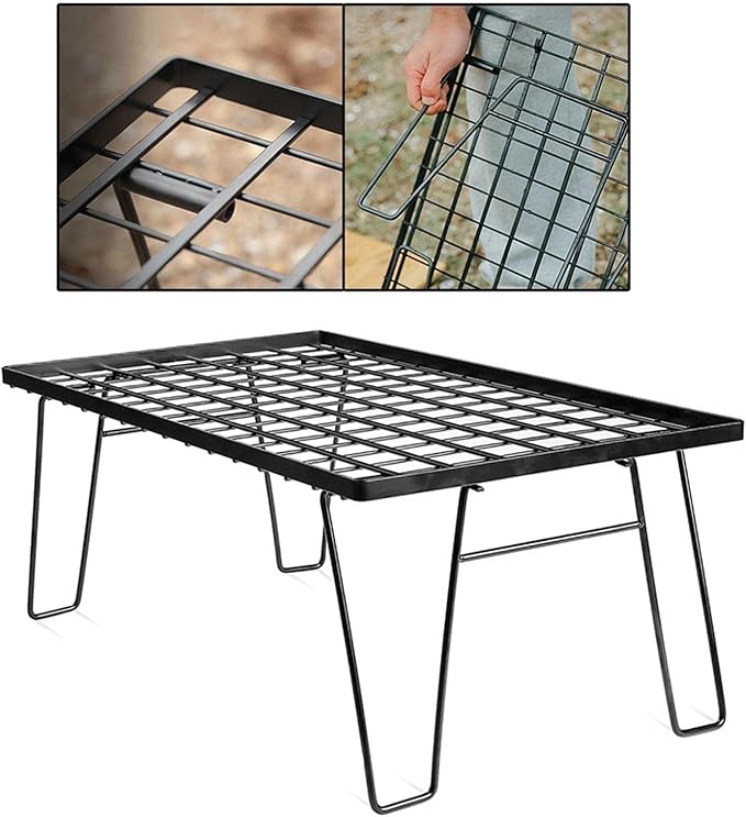 Portable Outdoor Folding Table with Charcoal Grill Plate Multifunctional Camping BBQ Grill Rack for Beach Garden Picnic, Portable Charcoal Grill for BBQ & Barbecue Grill Side Table,A-1