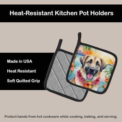 Caroline's Treasures Anatolian Shepherd Luau Pair of Pot Holders Kitchen Heat Resistant Pot Holders Sets Oven Hot Pads for Cooking Baking BBQ, 7 1/2 x 7 1/2