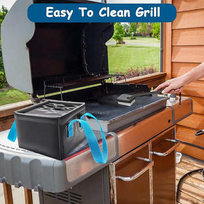 Grill Brush Water Bucket, Collapsible Dunk Tank Grill Brush Bristle Free for Barbecue Cleaner Tank for Steam Grill Brush Cleaning (Blue+Black)