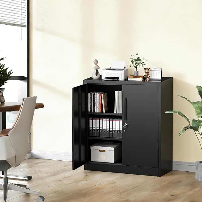 36" H Storage Cabinet with 2 Doors and 2 Adjustable Shelves, Garage Storage Cabinet with Lock, Metal Storage Cabinet, Locking Tool Cabinet Utility Cabinets for Home Office, Garage, Bathroom