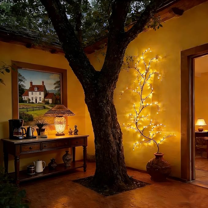 Solar Outdoor Willow Vine Light, 5.9ft 96LED Warm White Tree Branch Lights | Waterproof Solar Powered Brown Wire Decor Auto On/Off for Patio Garden Yard Balcony (Solar Powered Willow Vine Lights)