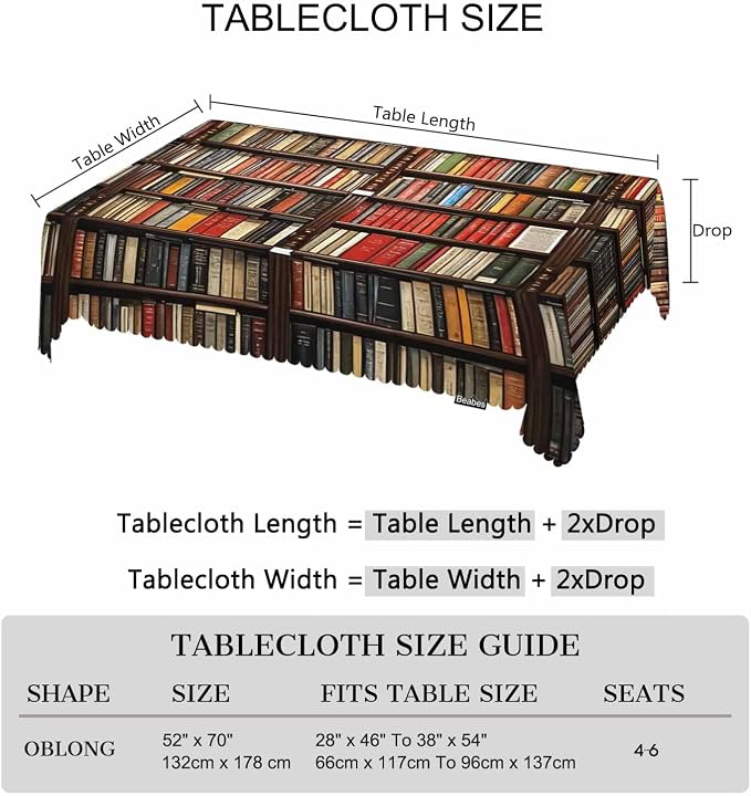 Tablecloth Bookshelf, Library Bookshelves Books Rectangular Table Cover Kitchen Table Cloth for Dining Hotel Coffee Parties Tabletop Decoration, 52x70 Inch