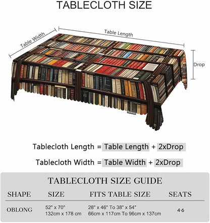 Tablecloth Bookshelf, Library Bookshelves Books Rectangular Table Cover Kitchen Table Cloth for Dining Hotel Coffee Parties Tabletop Decoration, 52x70 Inch