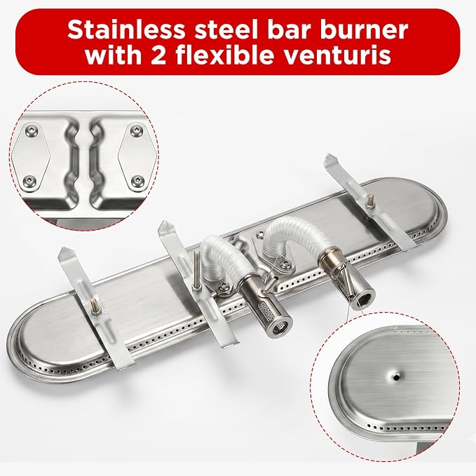 19 Inch Universal Gas Grill Burners, Stainless Steel Bar Burner, Grill Replacement Parts for Charbroil, Charmglow, Grill Master and Broil King Gas Grills