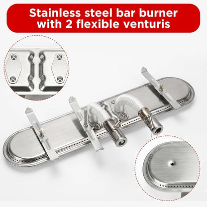 19 Inch Universal Gas Grill Burners, Stainless Steel Bar Burner, Grill Replacement Parts for Charbroil, Charmglow, Grill Master and Broil King Gas Grills