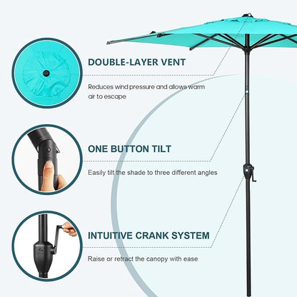 Abba Patio 7.5FT Lyon Outdoor Patio Umbrella Outdoor Table Umbrella with Push Button Tilt and Crank Market Umbrella 6 Sturdy Ribs UV Protection Waterproof for Garden Deck Backyard Pool, Turquoise