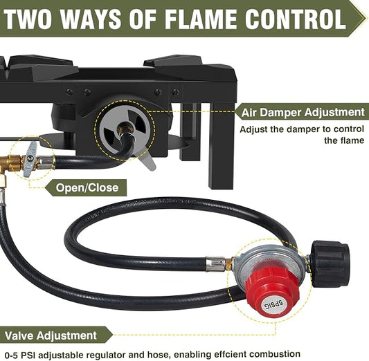 BESTFIRE Double Burner Propane Camping Stove with Independent Control Valves & 5PSI Hose - Heavy Duty Portable Outdoor Cooker for BBQ, Tailgating, and Camping