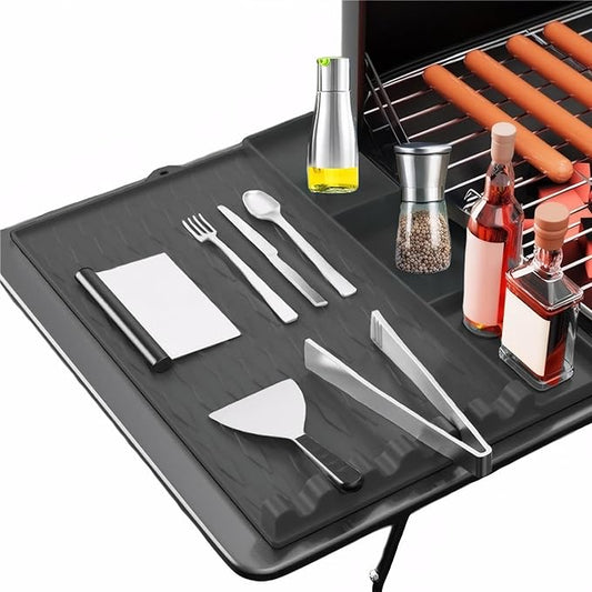 Upgrade Griddle Mat Compatible with Blackstone, Easy to Clean Silicone Grill Tools Mat, Blackstone Griddle Seasoning, Side Shelf Mat Grill Pad (Black)