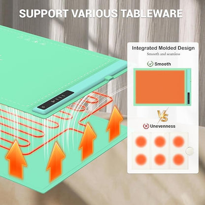 Electric Warming Tray - 3 Modes &Full Surface Heating,Rollable & Portable,Premium Silicone Nano-Material,3 Temperature Settings,Auto Shut-Off -Versatile Food Warmer for Gatherings,Parties (Green)