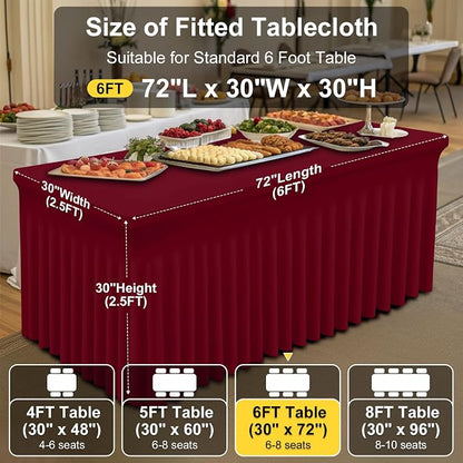 Smiry Spandex Elastic Fitted Table Cloth Skirt for 6FT Rectangle Table | Stretch Washable Table Cloth, Banquet Table Cover for Wedding, Party, Indoor & Trade Shows, (Burgundy, 72Lx30Wx30H)