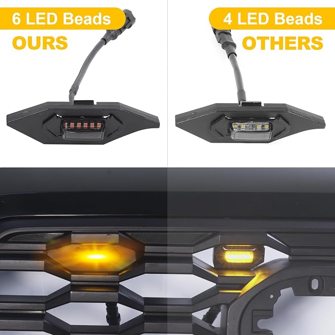 Amber led Grill Lights Emblem for Toyota Tacoma 2020-2023 TrdSport Offroad | 4pcs ,TRD Off Road Sport OEM Grill,Rapt0r Lights for Tacoma 6 LED Upgrade Grille Light
