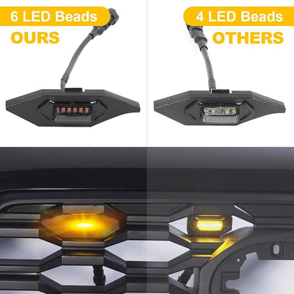 Amber led Grill Lights Emblem for Toyota Tacoma 2020-2023 TrdSport Offroad | 4pcs ,TRD Off Road Sport OEM Grill,Rapt0r Lights for Tacoma 6 LED Upgrade Grille Light