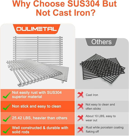 QuliMetal SUS304 9MM Grill Grates for Weber Genesis II E-410/E-415/E-435, Grill Parts for Genesis II/LX E-440 Series Gas Grills, 304 Stainless Steel Grill Grates Parts for Weber GS4 66089 66097