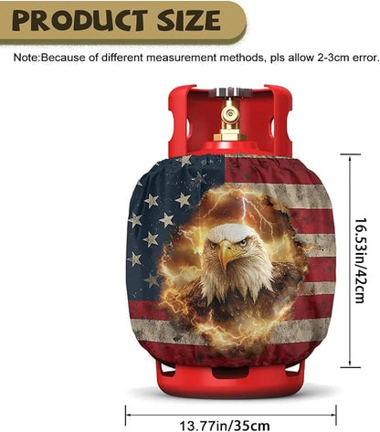 Camper Propane Tank Cover USA Flag Eagle Outdoor 600D Heavy Duty Waterproof Covers Fits Standard 20 lb Cylinder, 13.7'' x 16.5'' for Rv Trailer 2 pcs