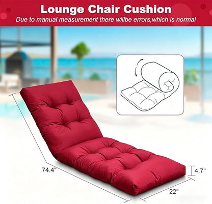 Outdoor Lounge Chair Cushions, 74.4 x 22 x 4.7 Inches Waterproof Fade Resistant Patio Cushion for Chaise Lounger(Red)