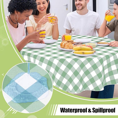 Smiry Oval Table Cloth, Vinyl Tablecloths with Flannel Backing, 60"x84" | Waterproof Picnic Table Cloth, Wipeable Buffalo Plaid Table Cover for Indoor and Outdoor (Sage Green & White)