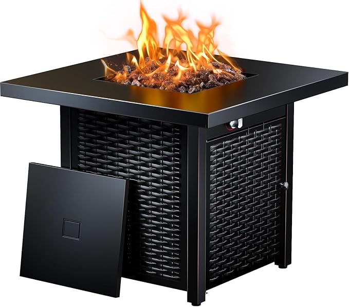 Ciays 32 Inch Propane Fire Pit, CSA-Listed Outdoor Gas Fire Pits 50,000 BTU Steel Fire Pit Table with Lid, Add Warmth and Ambience to Gatherings and Parties On Patio Deck Garden, Black, CIFPT4B