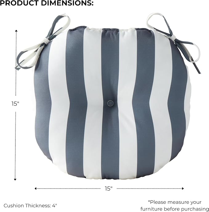 15 x 15 Round Bistro Chair Cushion, Reversible Patio Seat Cushion with Attached Ties, Polyester Fabric, Recycled Polyfiber Fill, Set of 2 - Canopy Gray
