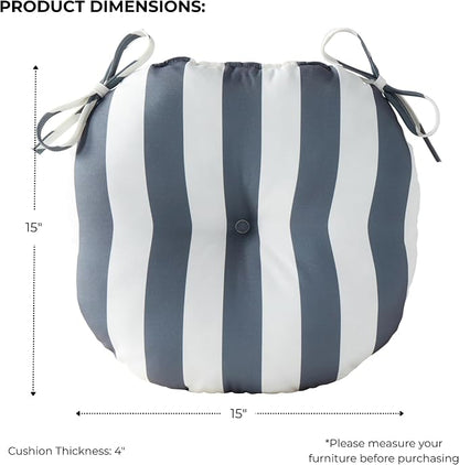 15 x 15 Round Bistro Chair Cushion, Reversible Patio Seat Cushion with Attached Ties, Polyester Fabric, Recycled Polyfiber Fill, Set of 2 - Canopy Gray