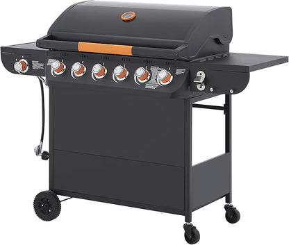 Outdoor Gas Grill with 6 Burners & Side Burner 59000 BTU Stainless Steel BBQ Grill Enamel-Coated Grates Side Tables for Backyard Patio Cooking Charcoal Grills & Smokers,A2