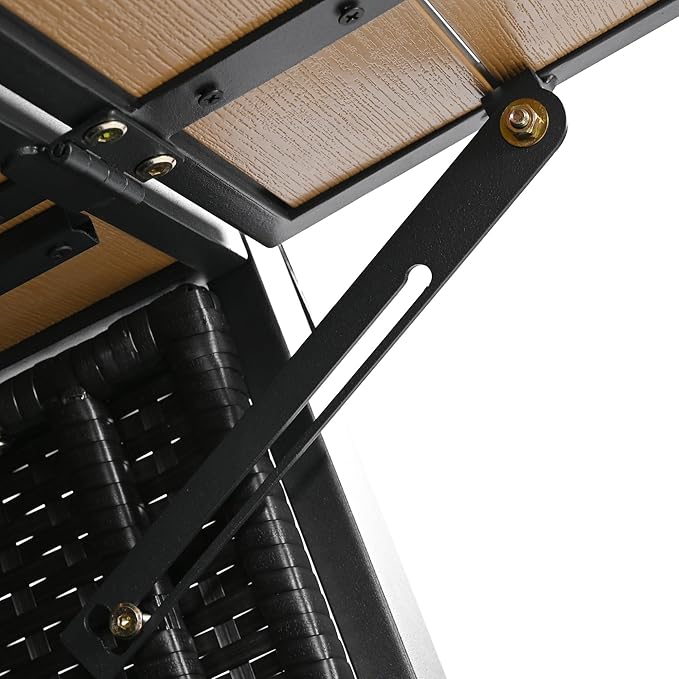 RUNNA Wicker Outdoor Grill Cart with Extended Plastic Wood Table Top, Rolling Kitchen Island on Wheels with Storage Cabinet, for Patio Backyard Garden Poolside, Double Handle Design (Black Brown@047)