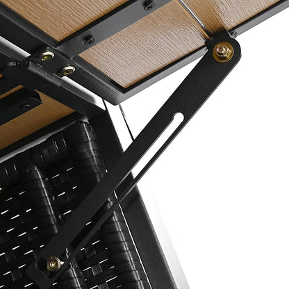 RUNNA Wicker Outdoor Grill Cart with Extended Plastic Wood Table Top, Rolling Kitchen Island on Wheels with Storage Cabinet, for Patio Backyard Garden Poolside, Double Handle Design (Black Brown@047)