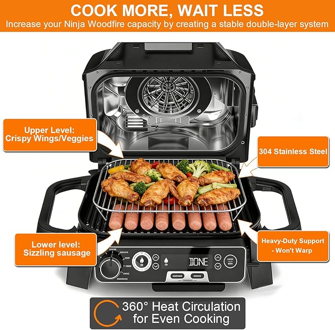 Stainless Steel Rack, 12.6×8.7 Inches Outdoor Indoor Grill Stand Flex Flame Combi Accessories for Ninja OG751 OG701 Woodfire and other Wood fire Electric Air Fryer, Dishwasher Safe