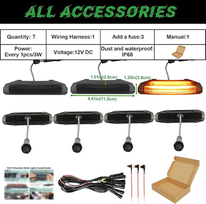 LED Front Grille Lights for 2019 Silverado 1500 Accessories 2020 2021 Grill Lights for Custom Trail Boss WT (Amber,7PCS)