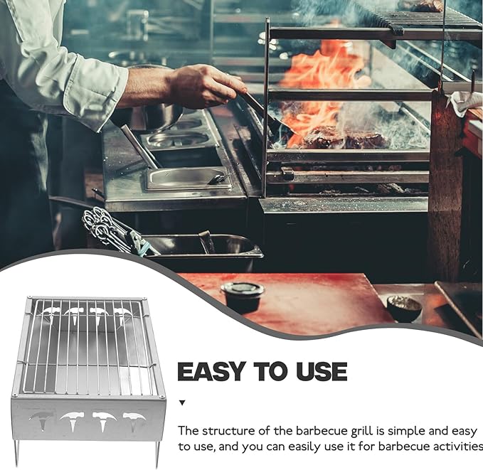 KESYOO Portable Foldable Stainless Steel Charcoal Grill Small Bbq Grill Rack for Outdoor Camping Picnic Barbecue, Compact 36x26.5x17.5cm Practical Cooking Stove