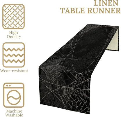 Halloween Spider Web Table Runner Fall Black Burlap Table Runners Autumn Rustic Dining Table Decor for Kitchen Dining Banquet Party Home Decor 13 x 60 Inch