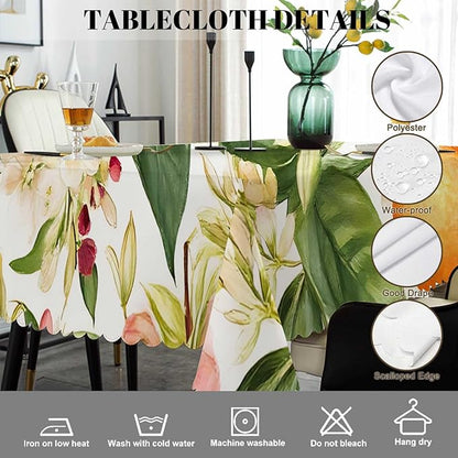 Swono Decorative Rectangle Tablecloth Orange, Watercolor Blooming Orange Flowers Twig Summer Polyester Tablecloth Kitchen Table Cover for Dining BBQ Picnic Coffee Table 50x72