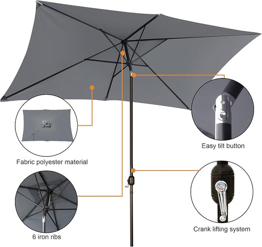 Blissun Rectangular Patio Umbrella, Table Market Umbrella with Tilt and Crank, Outdoor Umbrella for Garden, Deck, Backyard, Pool and Beach