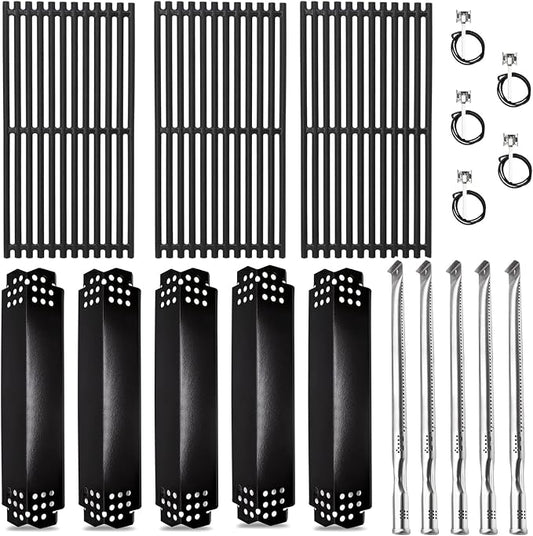 Criditpid Grill Replacement Parts for Nexgrill 720-0882A 720-0882AE 730-0882 730-0882AE, Grill Heat Plates, Burner Tubes, Igniter & Cast Iron Grates for Nexgrill Evolution Infrared Plus 5-Burner Grill