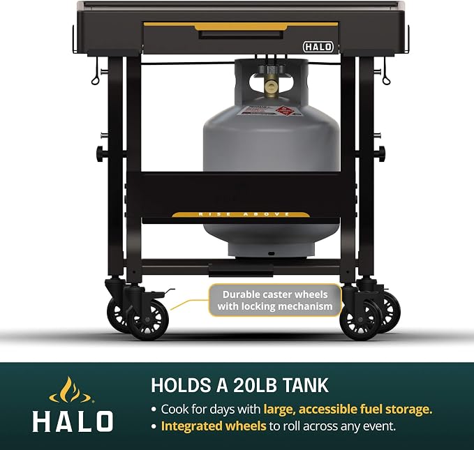 HALO Outdoor Countertop Cart | Prep Station or Griddle/Oven Cooking Surface | Collapsible, Portable, Tool Hooks and Propane Storage | HO-1006-XNA