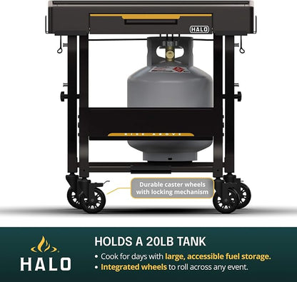 HALO Outdoor Countertop Cart | Prep Station or Griddle/Oven Cooking Surface | Collapsible, Portable, Tool Hooks and Propane Storage | HO-1006-XNA