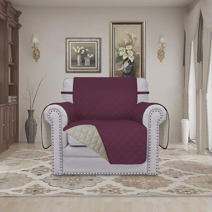 Easy-Going Reversible Couch Cover, Small Chair, Wine/Beige | Machine Washable Slipcover For Dogs, Water Resistant Furniture Mat For Living Room, Non-Slip Sofa Cover, Pet Friendly