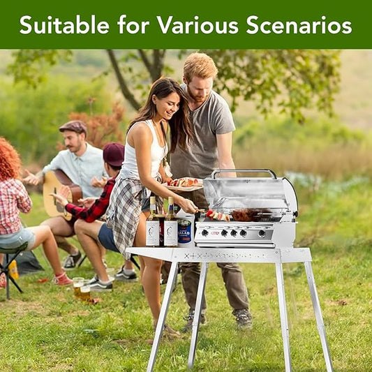 Electactic 304 Stainless Steel BBQ Grill Table fits 20'' Tabletop Griddle, Adjustable Folding Grill Table,Outdoor Portable Camping Table for RV Picnic BBQ Beach