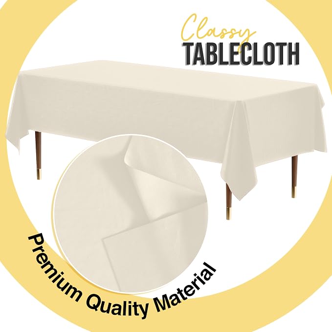 Exquisite Party Solids 66% Thicker Premium Plastic Table Cloth Rectangle Table Cover 0.5 Mil 6 Pack Ivory Table Cloth 54 Inch x 108 Inch Disposable Tablecloth Won't Tear Easily Like Cheap Thin Brands