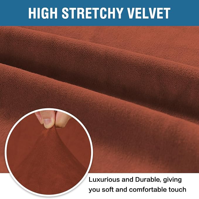 H.VERSAILTEX 1 Peice Stretch Velvet Sofa Covers for 3 Cushion Couch Covers Sofa Slipcovers Furniture Protector Soft, Crafted from Thick Comfy Rich Velour (Sofa 72"-90", Rust)