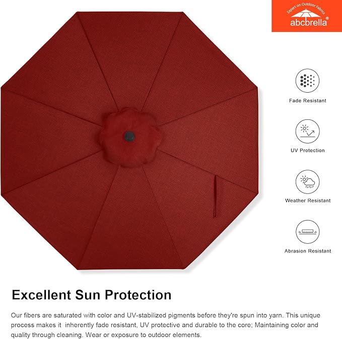 ABCCANOPY OLEFIN® 5-Year No Fading 9FT Outdoor Patio Umbrella(Burgundy) | Fade & UV Resistant Fabric,8 Fiberglass Ribs，Wind Vent，Crank Lift & Tilt,Outdoor Table Umbrella for Deck,Backyard,Yard