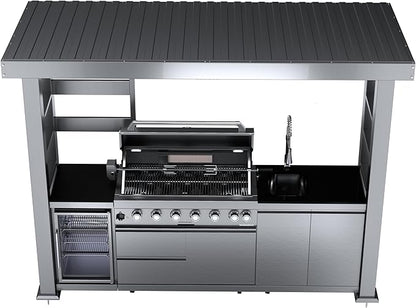 REDNGO 108-Inch 6-Burner 85000 BTU Stainless Steel Propane Gas Grill Outdoor Kitchen Island with Canopy,648Sq.In Cooking Area,Wine Cooler,Refrigerator,Rotisserie,for Backyard BBQ,Silver