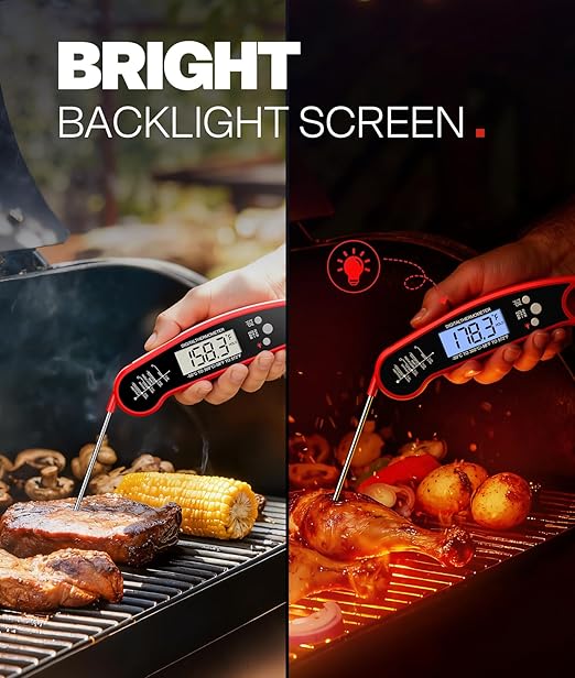 Meat Thermometer Digital – Instant Read Food Thermometer for Grilling, BBQ, Air Fryer, Smoker, Candy Making with Foldable Probe, Kitchen Gadgets, BBQ Essentials, Gift for Mom, Dad, Men, Women, Red