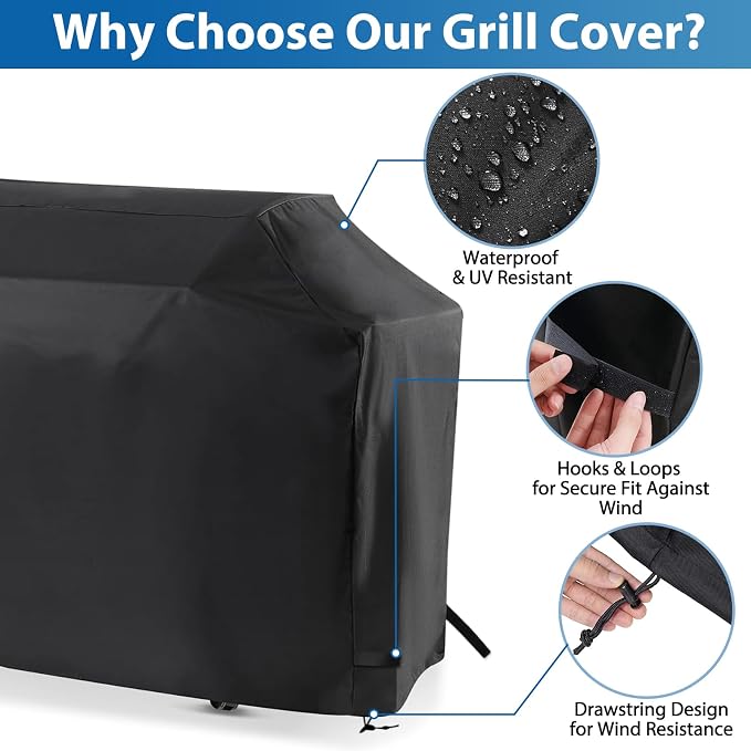 62 Inch Gas Grill Cover for Monument Denali 405&425 Grill, Waterproof 600D | Outdoor Grill Cover Fits Denali 405 & Denali 425 4-Burner and 77352 6-Burner Gas Grills, Wind & Dust Protection