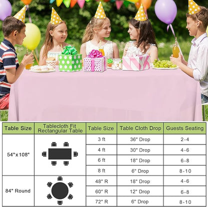 Smiry Disposable Table Cloth 3 Pack, 54 x 108 Inch Waterproof Plastic Tablecloth, Decorative Rectangle Table Covers for Party, Birthday, Picnic, Pink