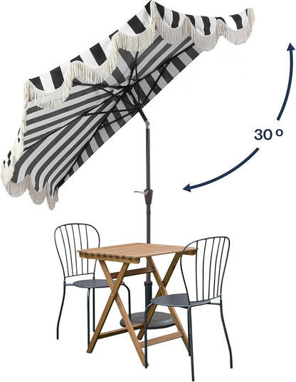 JONATHAN Y Beverly 9 ft. Striped Half Umbrella, Black/Dark Brown | Coastal Scalloped Fringe, Crank Lift, 30 Degree Manual Tilt, UV 50 Polyester Canopy, Aluminum Frame, Space Saving Design