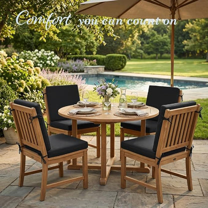 California Umbrella Outdoor Dining Chair, Set of 4 Patio Seat Cushions, 20 x 40 Inch, Premium Outdoor Memory Foam, Fade Resistant, Sunbrella Fabric, Fabric Ties, Black