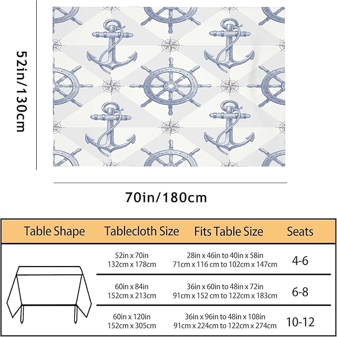 TKS MITLAN Tablecloth Ship Anchor Table Cloth Rectangle Table 52 x 70 Inch Rudder Compass Nautical Journey Vintage Kitchen Decorations for Home Dinner Party