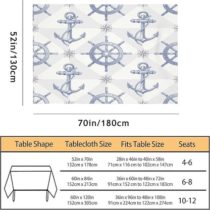 TKS MITLAN Tablecloth Ship Anchor Table Cloth Rectangle Table 52 x 70 Inch Rudder Compass Nautical Journey Vintage Kitchen Decorations for Home Dinner Party