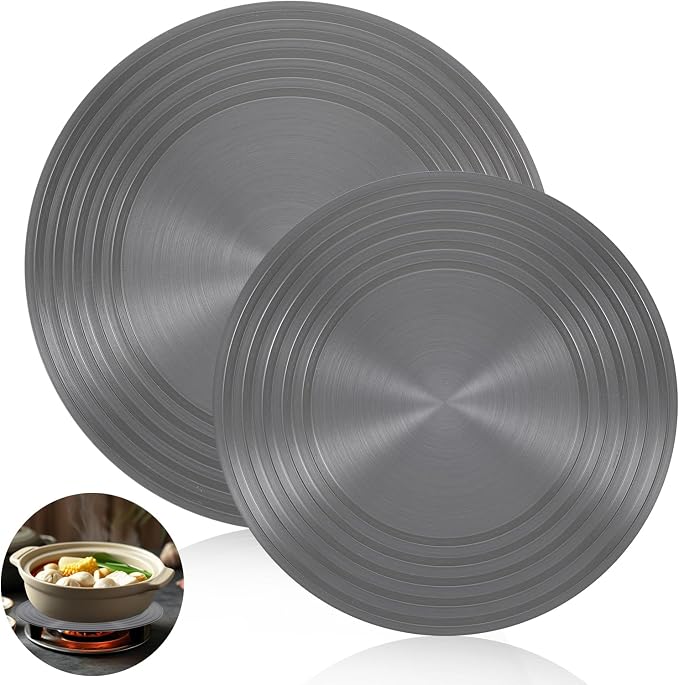 Set of 2 Heat Diffuser for Gas Stove, 9.5'' & 11'' Gas Stove Diffuser Plate, Stove Heat Diffuser Provides Uniform Distribution of Heat, Round Fast Defrosting Tray, Protects Pot Cookware Accessories