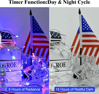 cshare Red White and Blue Lights Battery Operated, 4th of July Lights with Timer Outdoor Waterproof 9.8ft 30 LED for 4th of July Independence Day Decorations Garland Party Garden 2 Packs